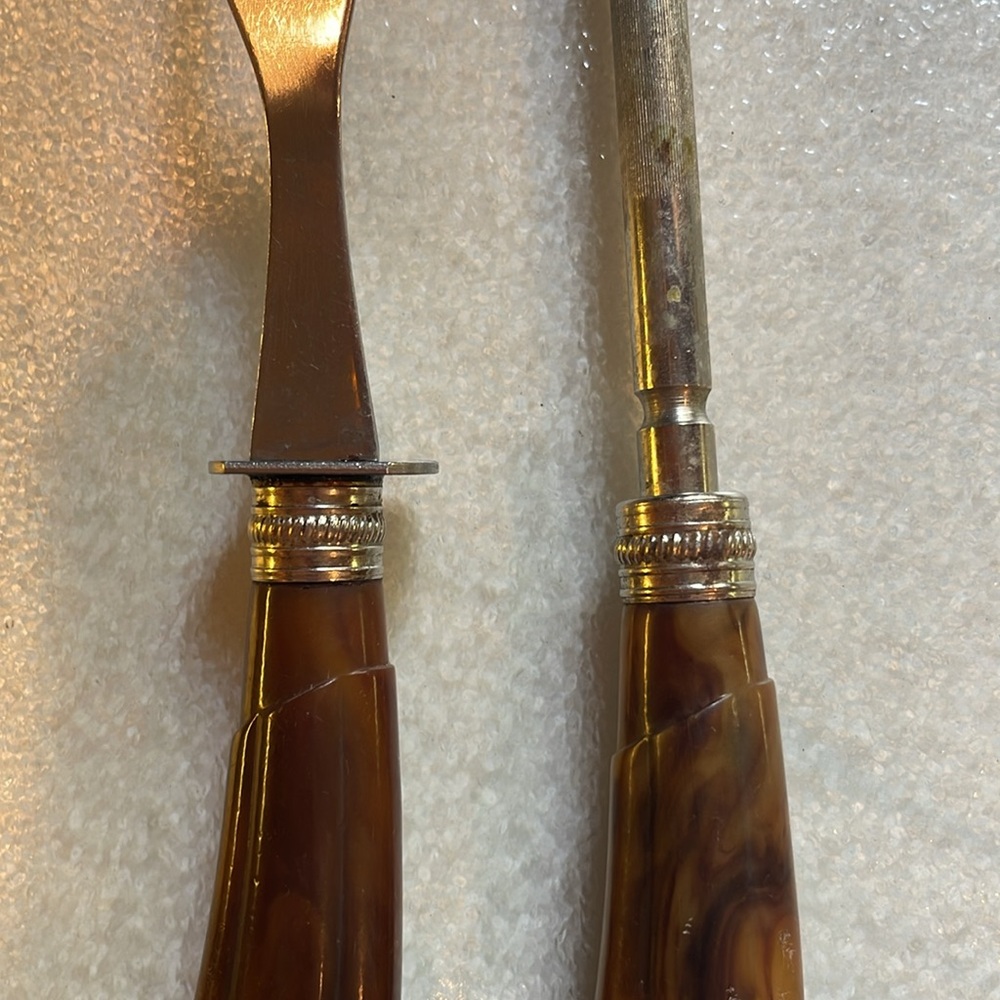 Vintage Cast Steel Knife Sharpening /Can Opener, Fork Marbled Bakelite Handle - Picture 8 of 10